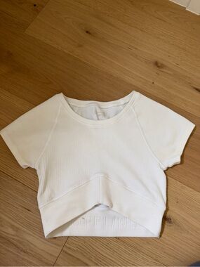 Kids White Ribbed Short Sleeve Crop Tee